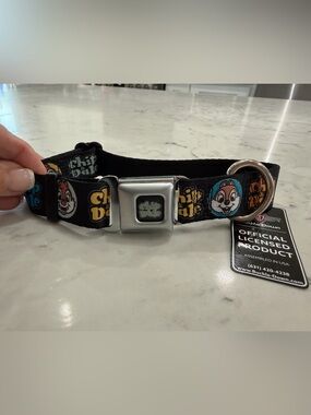 Disney Black Chip & Dale Seatbelt-Style Dog Collar with Yellow Accents size M